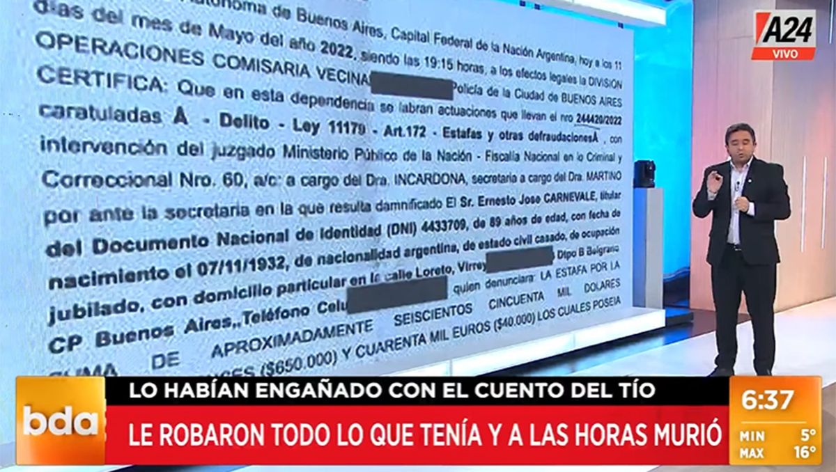Engañan y roban $130 millones a un jubilado: murió de tristeza