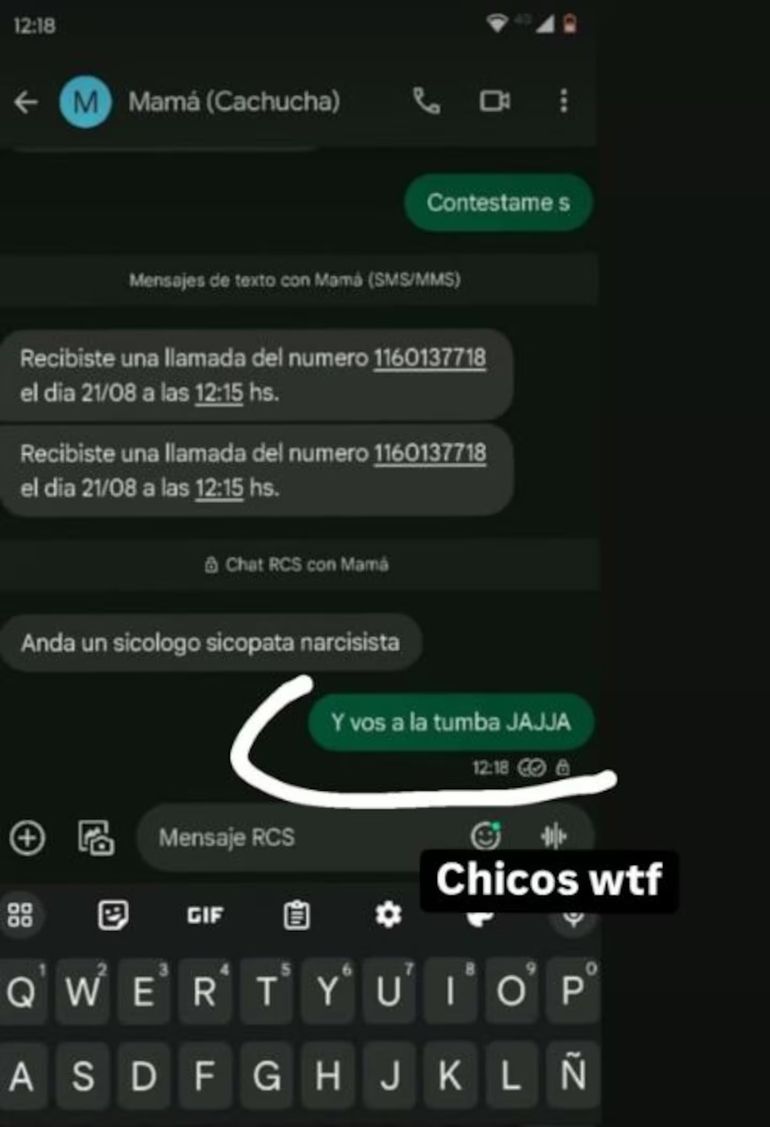 Los chats que revelan el matricidio. Los chats que revelan el matricidio.