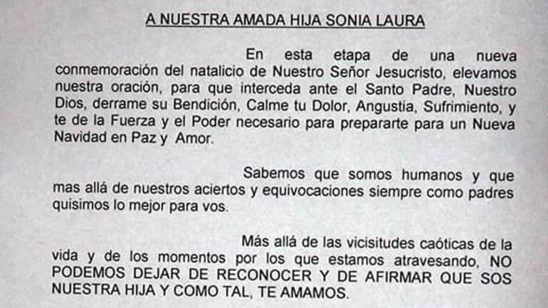 La carta que le envió la jueza de Paz de Junín a su hija.&nbsp;