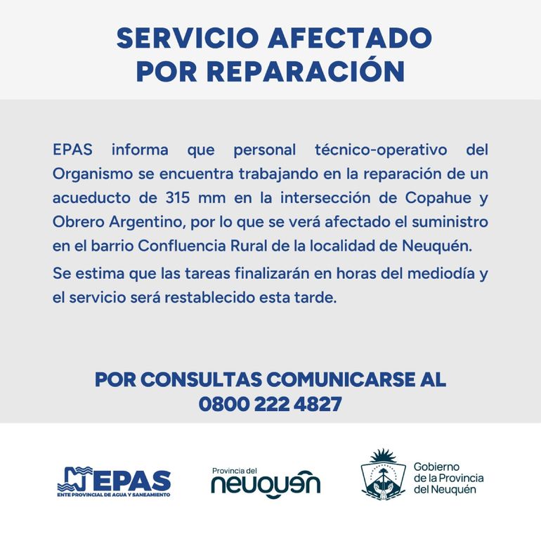 Comunicado emitido por el EPAS. Comunicado emitido por el EPAS.