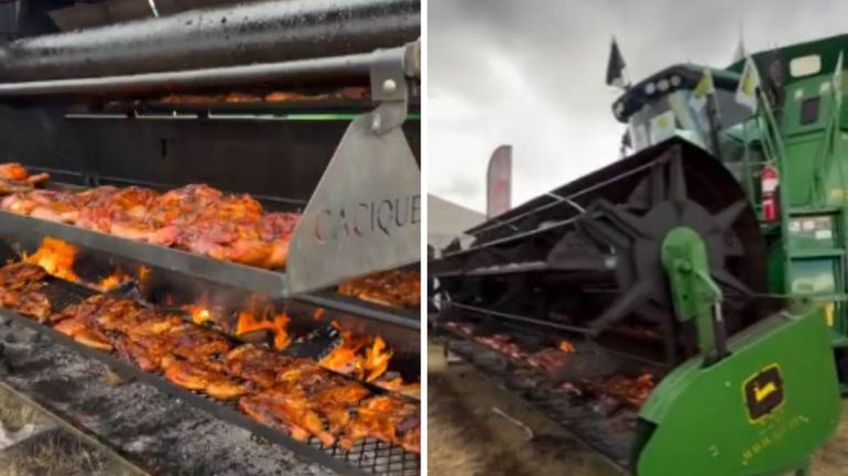 El original asado en la cosechadora se convirtió en furor y varios paisanos ya piensan en copiar al idea de su colega mexicano.