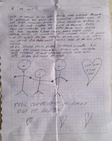 Carta que escribió Julio Córdoba a su hijo antes de fallecer por Covid-19. Foto: Tomada de Sucre Ola Política