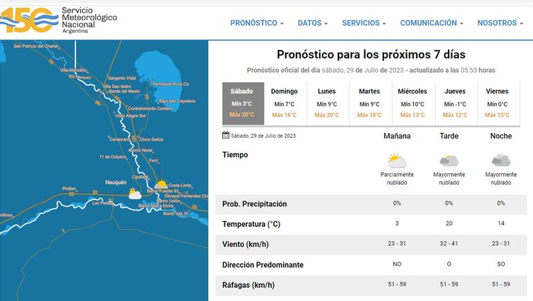 El tiempo para este sábado en Neuquén. El tiempo para este sábado en Neuquén.