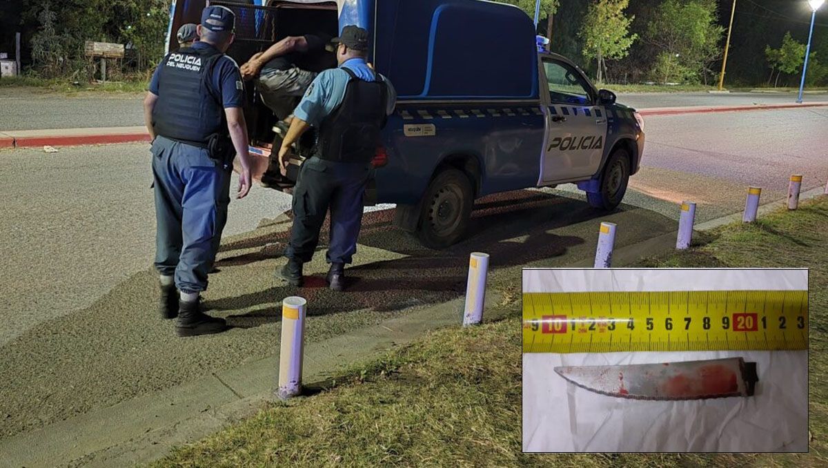 El joven apuñalado fue llevado al hospital de Centenario con la hoja del cuchillo clavada en su espalda.
