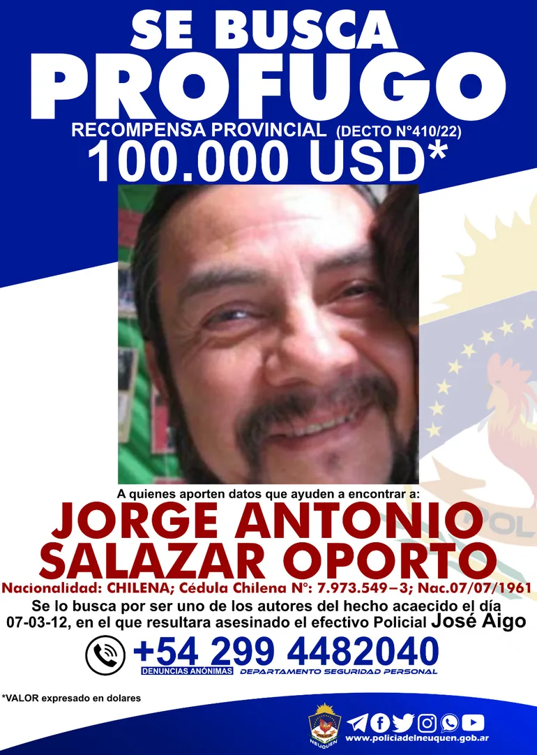 Salazar Oporto, uno de los terroristas buscados por el crimen del sargento Aigo. Salazar Oporto, uno de los terroristas buscados por el crimen del sargento Aigo.