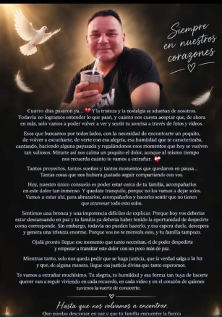 Sentido mensaje de la esposa del gendarme Galeano, fallecido cerca de Las Lajas.