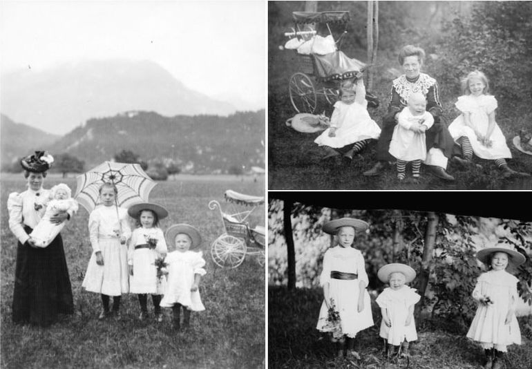 Tres postales de la familia Fix en Suiza, tomadas por Emilio (Archivo familia Vitale)