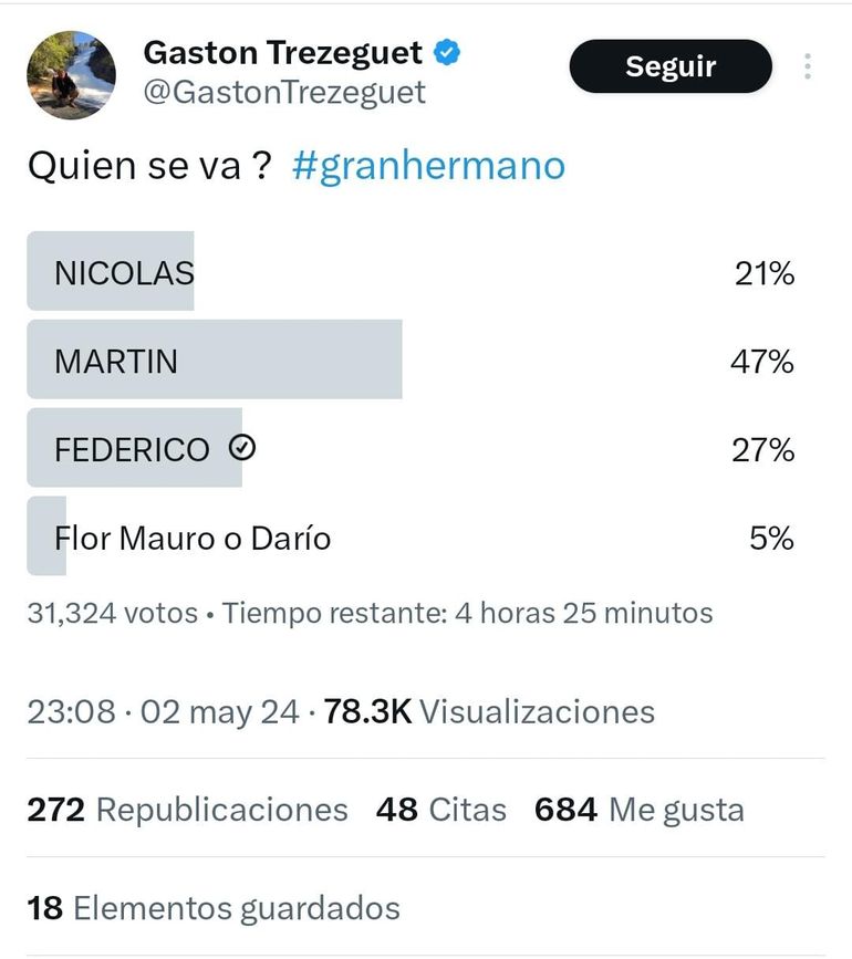 Gastón Trezeguet hizo una encuesta para conocer quién sería el próximo eliminado de Gran Hermano. Gastón Trezeguet hizo una encuesta para conocer quién sería el próximo eliminado de Gran Hermano.