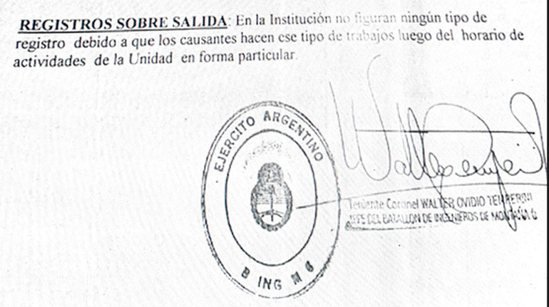 La respuesta del jefe del batallón, Teniente Coronel Walter Ovidio Temperini, a la Policía neuquina. La respuesta del jefe del batallón, Teniente Coronel Walter Ovidio Temperini, a la Policía neuquina.