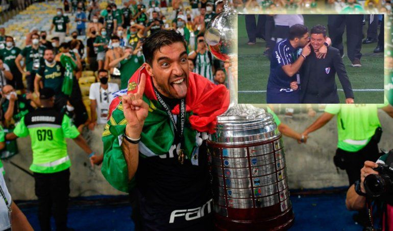 El técnico de Palmeiras con la Copa y en aquella famosa charla con el Muñeco.