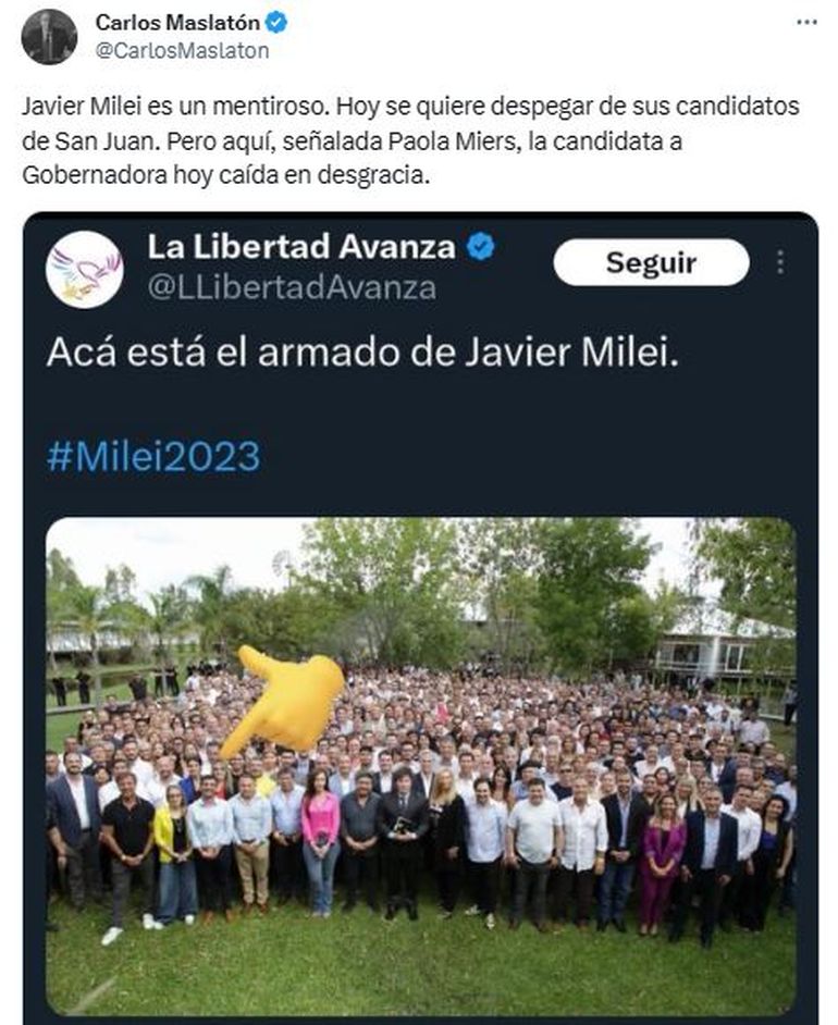 Javier Milei había incluido a Miers entre sus candidatas. Maslatón lo mandó al frente. Javier Milei había incluido a Miers entre sus candidatas. Maslatón lo mandó al frente.