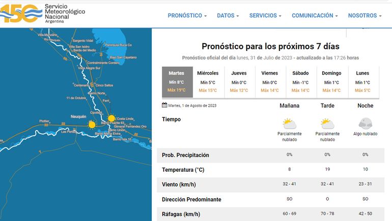 El pronóstico del tiempo para este martes en la región.