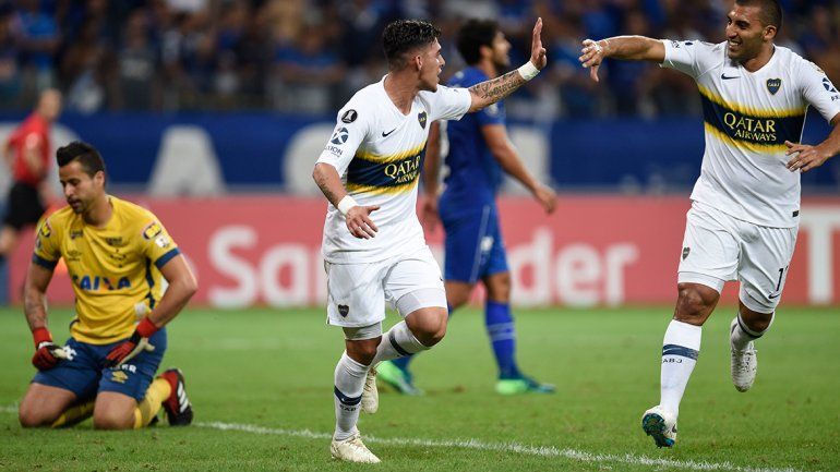 El festejo de los jugadores de Boca por el pasaje a las semifinales de la Copa Libertadores.