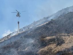 El incendio que se originó en la obra en construcción se expandió rápidamente a los pastizales y asrbustos de una ladera en Esquel. El incendio que se originó en la obra en construcción se expandió rápidamente a los pastizales y asrbustos de una ladera en Esquel.