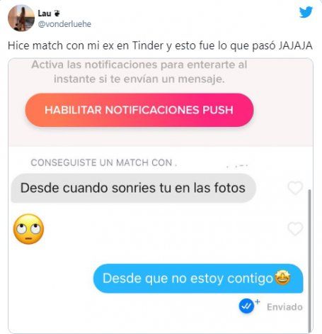 Tinder: se topó con su ex y su reacción fue brutal. Captura: Twitter