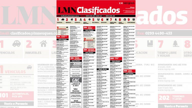 Mirá los clasificados de hoy de LM Neuquén