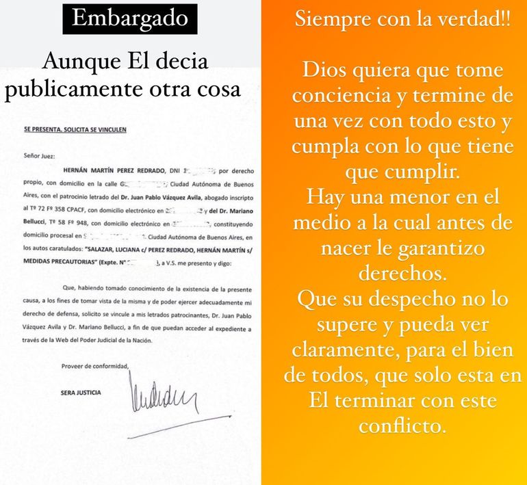 El posteo de Luli con uno de los documentos judiciales.