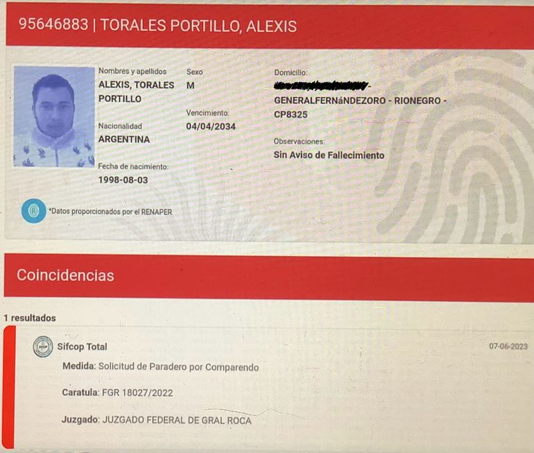 Documento exclusivo: la pantalla de la solicitud de paradero que tiene el paraguayo y por la cual no lo tendría que haber liberado la justicia neuquina. Documento exclusivo: la pantalla de la solicitud de paradero que tiene el paraguayo y por la cual no lo tendría que haber liberado la justicia neuquina.