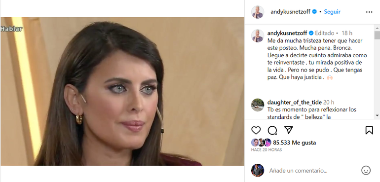 El posteo de Andy para Silvina Luna El posteo de Andy para Silvina Luna