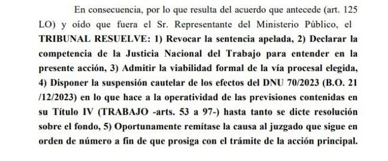 Otro fallo de la Justicia contra el DNU de Javier Milei.