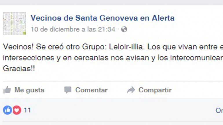 En Santa Genoveva se organizan por cuadras y usan las redes sociales.