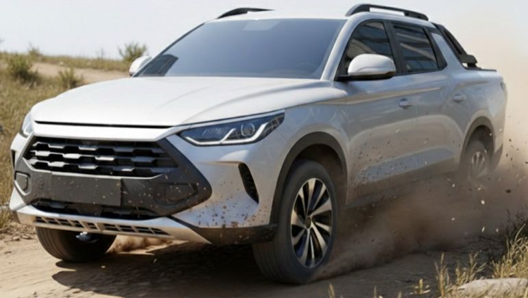 Este sería el diseño de la nueva pickup compacta de BYD, que será presentada oficialmente en el Salón del Automóvil de San Pablo, en noviembre. Imagen: Instagram @jonathanmachado