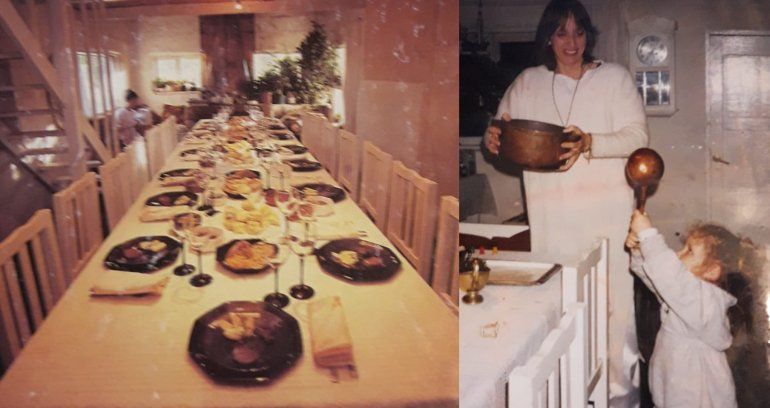 Carine con una de sus hijas en la Cena Tradición.