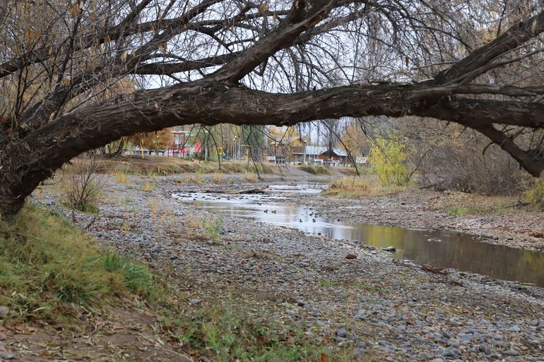 El brazo del río Neuquén ya no viene con agua en el sector del exbalneario Municipal de Centenario, desde 2018, Paseo Costero. El brazo del río Neuquén ya no viene con agua en el sector del exbalneario Municipal de Centenario, desde 2018, Paseo Costero.