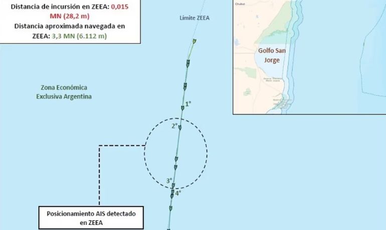 El mapa que difundió Prefectura con la trayectoria del pesquero de bandera española. El mapa que difundió Prefectura con la trayectoria del pesquero de bandera española.