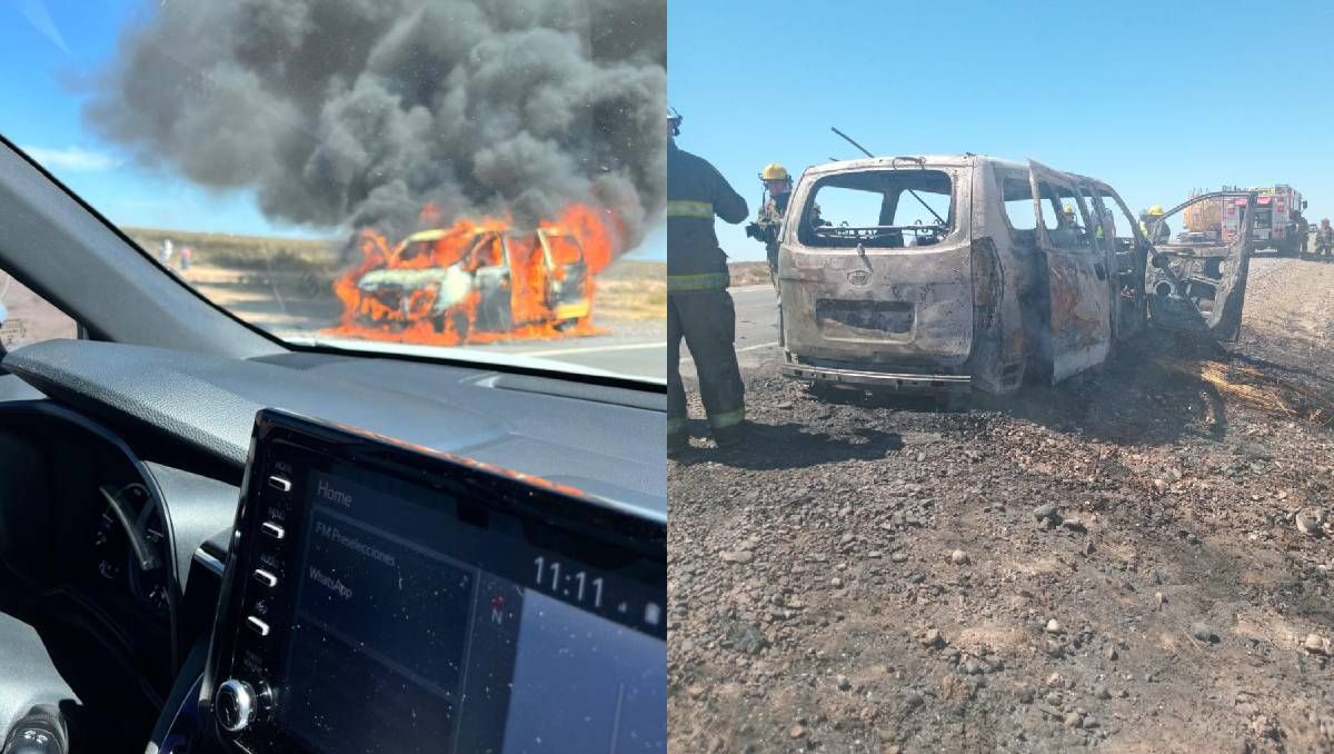 La camioneta Hyundai se incendió en pleno viaje a Bariloche mientras pasaba por la ruta del Petróleo en Neuquén