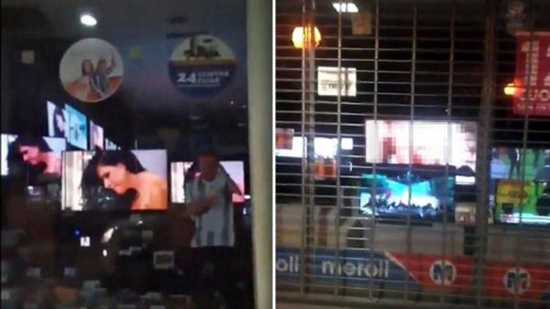 Los televisores de exhibición muestran imágenes pornográficas. Algunos acusaron a los negocios comerciales.