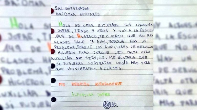 El CPE nombró el auxiliar que reclamaba la pequeña Alfonsina en su carta