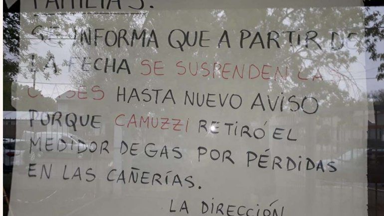 No tendrán clases hasta nuevo aviso por una pérdida de gas