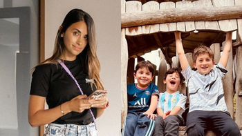 Antonela Roccuzzo junto a sus hijos.