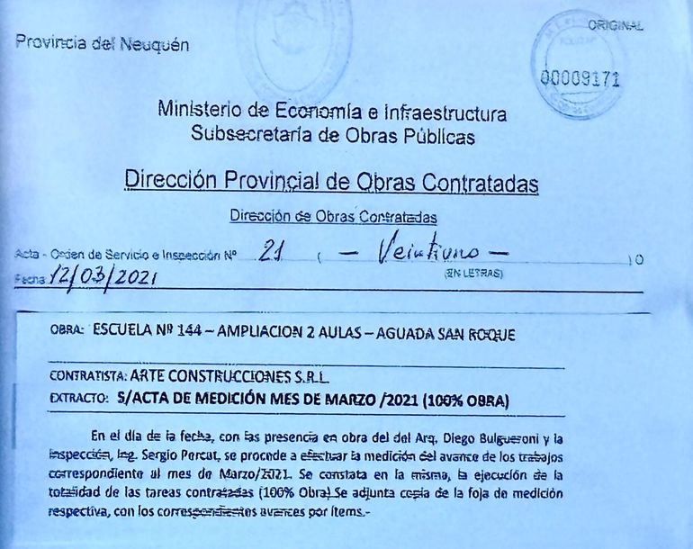 Obras Públicas certificó el final de obra al 100% de la ampliación de las aulas de la Escuela 144 de Aguada San Roque el 12 de marzo de 2021. Pero la obra no estaba terminada y el 12 de mayo hicieron correcciones a la documentación. Obras Públicas certificó el final de obra al 100% de la ampliación de las aulas de la Escuela 144 de Aguada San Roque el 12 de marzo de 2021. Pero la obra no estaba terminada y el 12 de mayo hicieron correcciones a la documentación.