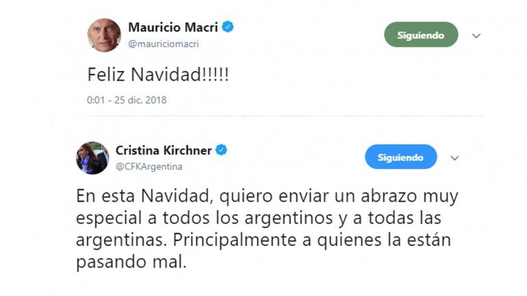 Los saludos de Macri y CFK para Navidad