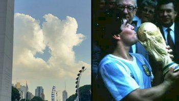 Maradona y la Copa del mundo. En la otra imagen, las nubes. Maradona y la Copa del mundo. En la otra imagen, las nubes.