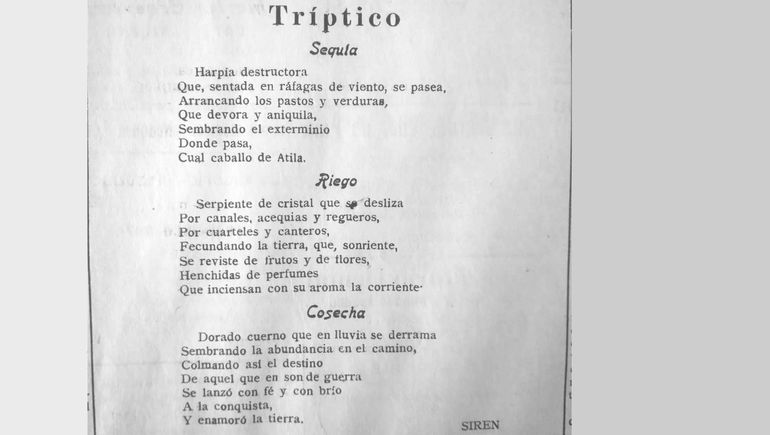 Poema publicado en el diario Neuquén en 1913 por el ex gobernador Carlos Bouquet Roldán, bajo el seudónimo de Sirén. Poema publicado en el diario Neuquén en 1913 por el ex gobernador Carlos Bouquet Roldán, bajo el seudónimo de Sirén.