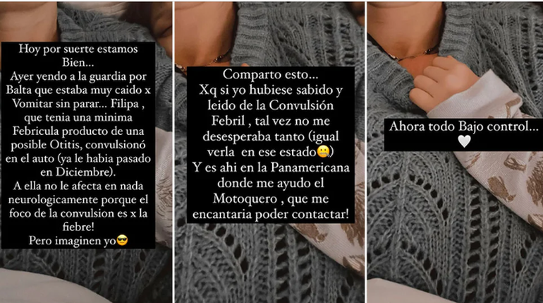 Paula Chaves relató lo sucedido con su hija Filipa a través de historias de Instagram.