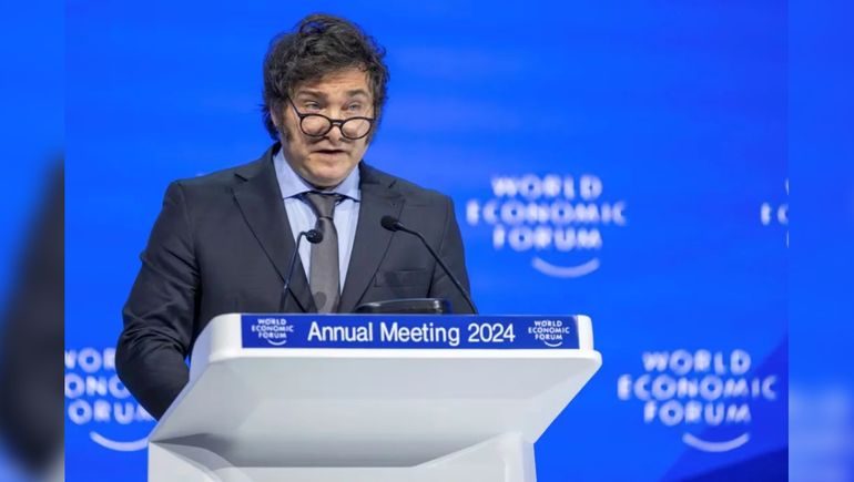 Javier Milei en el Foro de Davos. Fue duramente criticado por la oposición. Javier Milei en el Foro de Davos. Fue duramente criticado por la oposición.