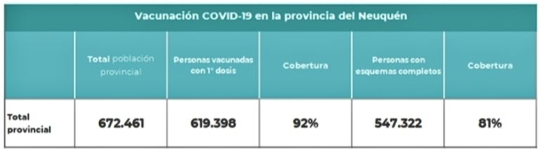 Estadísticas del Ministerio de Salud de Neuquén (11/1/2022).