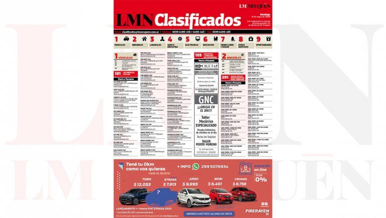 Mirá los clasificados de hoy de LM Neuquén