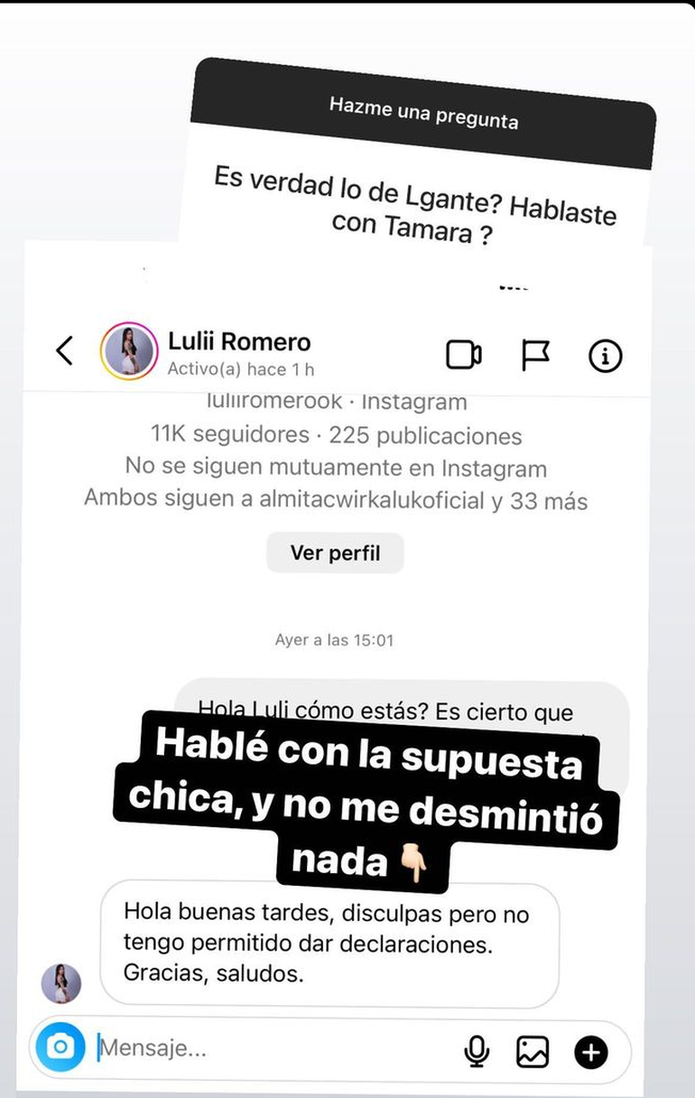 La respuesta que le dio la bailarina Luli Romero a Estefi Berardi cuando la consultó por su afaire con L-Gante.