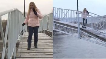tremenda caida en vivo: una periodista de tn se resbalo por la helada en un puente de neuquen