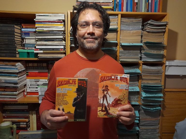 Cristian Carrasco firma las historias que publica en Salvaje Sur con el seudónimo Chuck Folsom Jr. “Si viajas hoy por la Patagonia y parás en medio de la ruta, es muy probable que el paisaje que veas te recuerde a Monument Valley, donde Howard Hawks filmaba sus películas de vaqueros”.