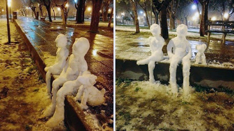 En la comarca petrolera los vecinos se convirtieron en expertos escultores con la nieve