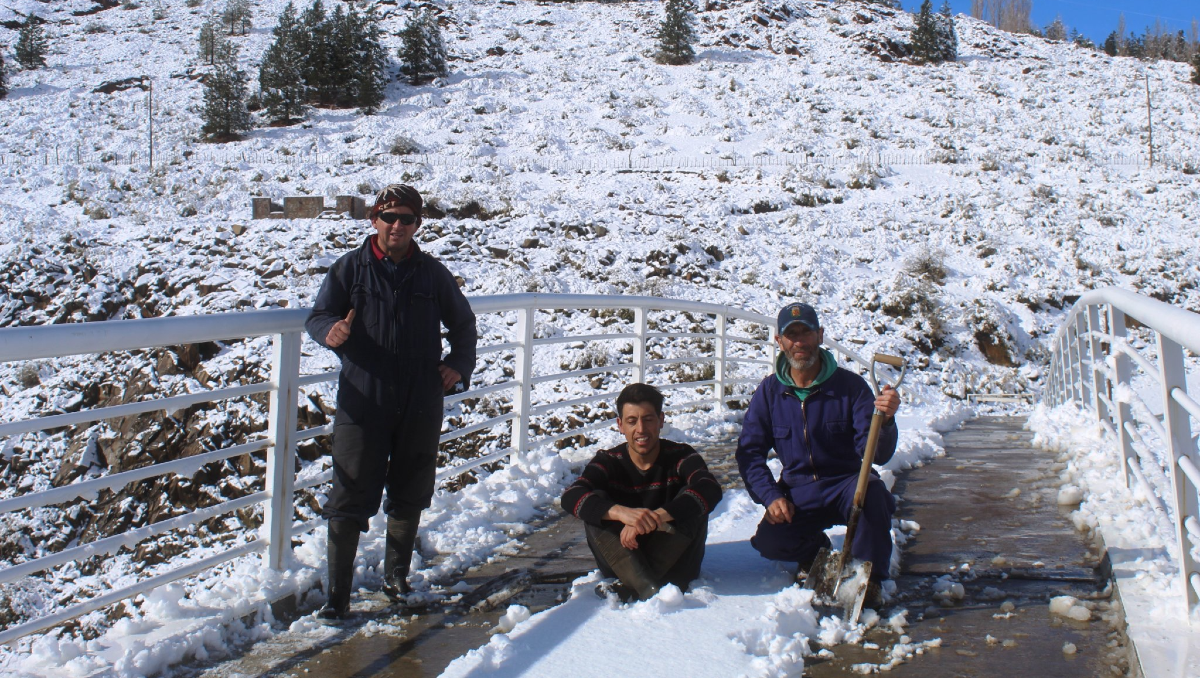 Vecinos se unieron y despejaron la nieve de un emblemático puente neuquino