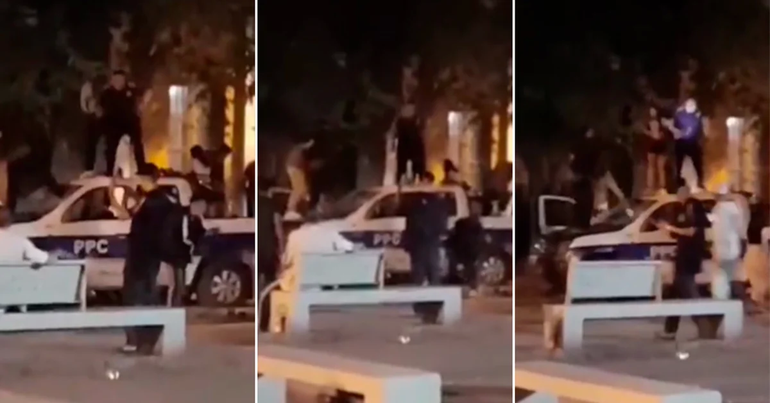 Jóvenes bailaron arriba de un patrullero y lo destrozaron