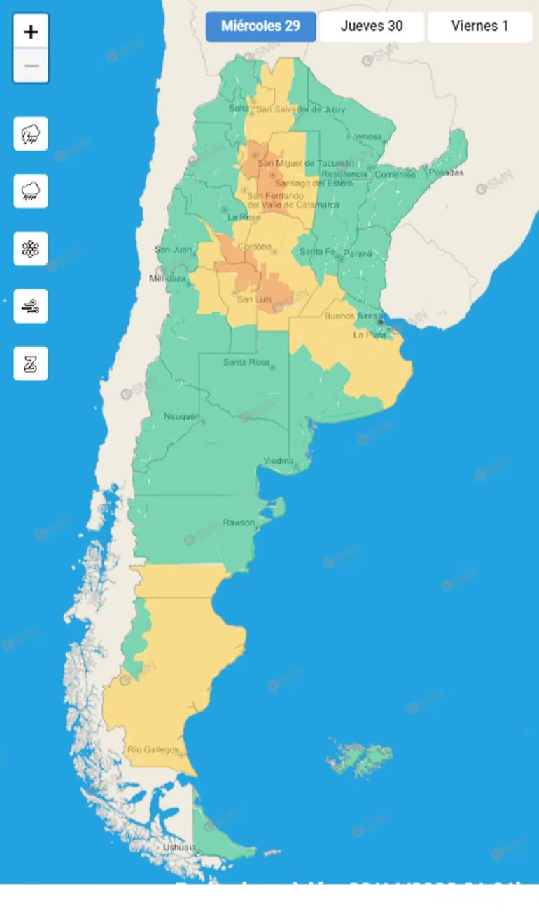 Fuertes tormentas, vientos y la caída de granizo afectará a trece provincias argentinas. Fuertes tormentas, vientos y la caída de granizo afectará a trece provincias argentinas.