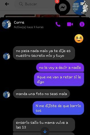 El chat que el acosador mantuvo con la nena antes de caer en una trampa y ser detenido.